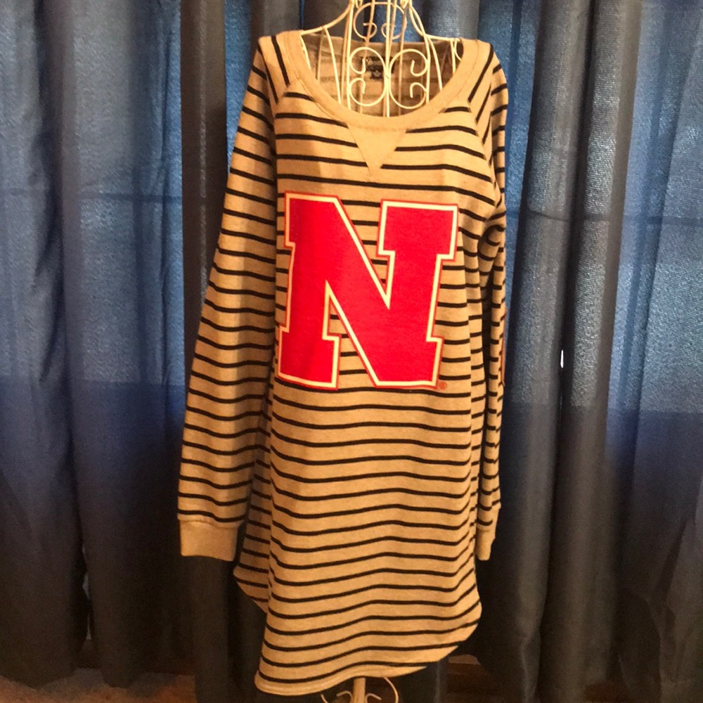 NWOT Huskers Sweatshirt Dress Stripped